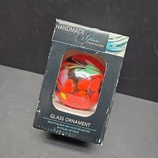 VTG Zorza Poland Hand Blown Glass Ornament Red Multicolor Art Glass 3"Artisan 