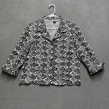 Dressbarn Jacket Womens XL Brown White Geometric 4 Button Blazer Made In USA