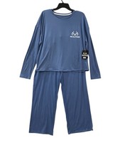 Real Tree Woman's Pajamas XL, 2X Blue Long Sleeve Soft Knit Pockets Comfy Lounge