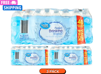 #ad 3 Pack Great Value Purified Drinking Water 40 Bottles Per Pack 16.9 fl oz $11.25