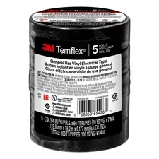 Temflex 3/4 In. X 60 Ft. 1700 Electrical Tape Black (5-Pack)