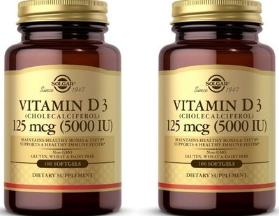Solgar Vitamin D3 Cholecalciferol 125 mcg 5,000 IU, 100 Softgels ''2 Pack'' 06/27