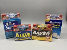 Lot Of 4 NEW Vintage Alka Seltzer - BAYER - Aleve Lot Car Collection Die Cast 