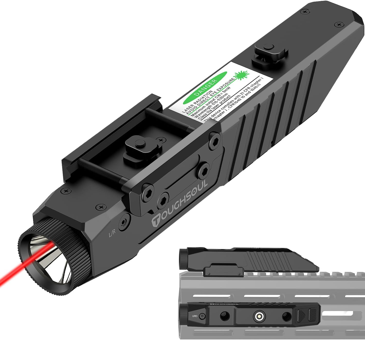 Powerful 1450 Lumen Tactical Flashlight with Green Red Laser and Picatinny MLOK Mount  