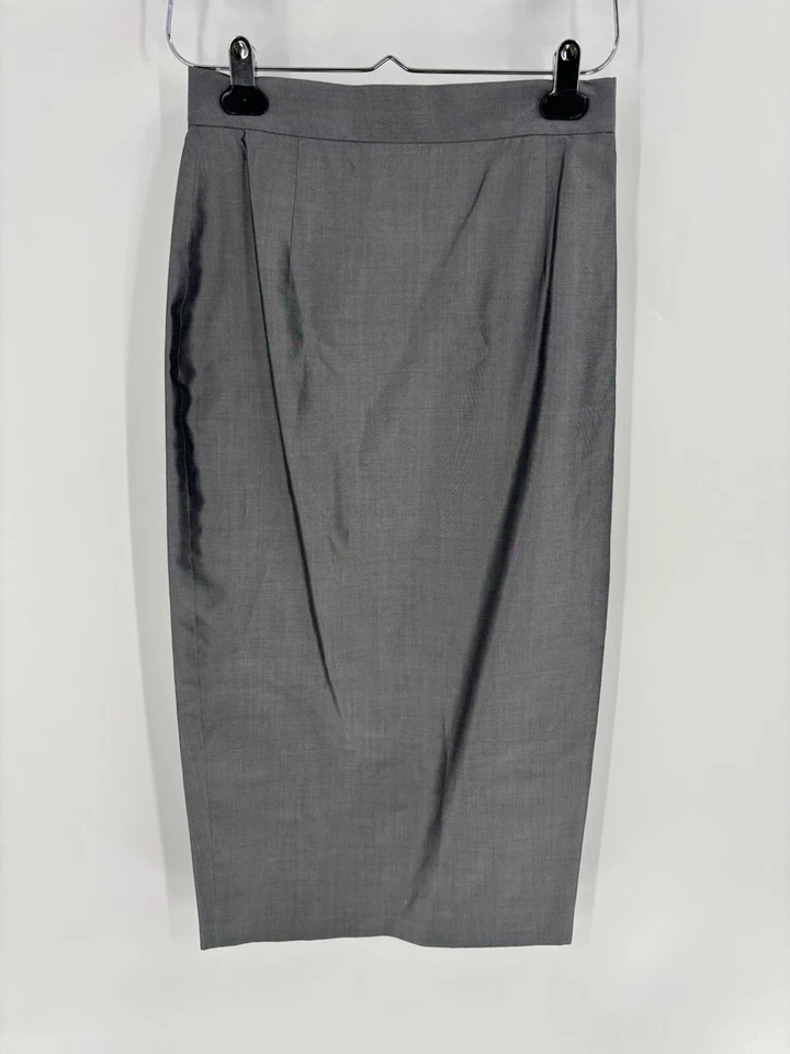 Traje Falda Zang Toi Vintage Mujer 4/6 Gris Metálico Satinado 100% Seda Botones Foto 2 de 4