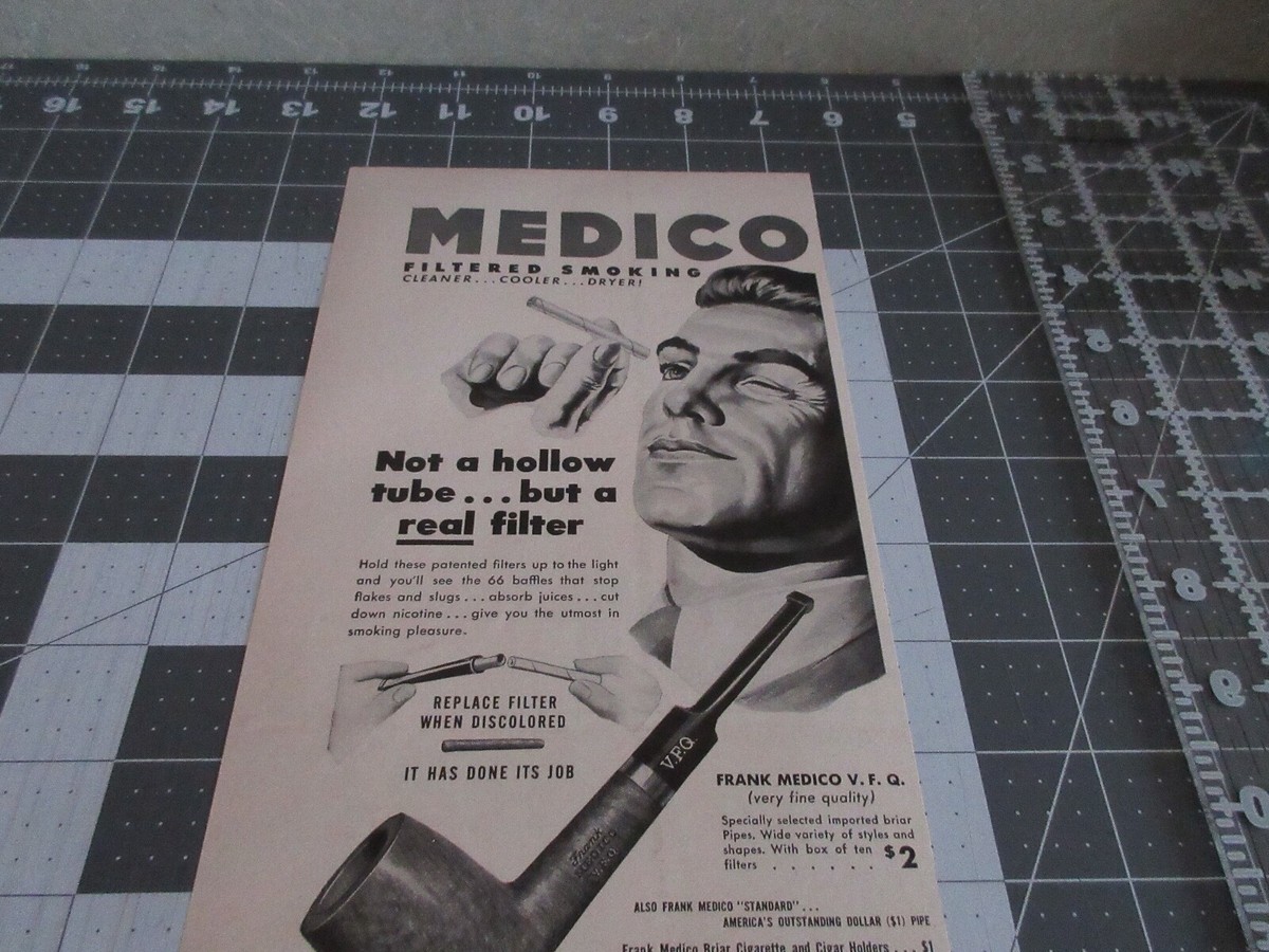 1949 Medico Filtered Smoking holders cigarettes pipes vintage art print ad 