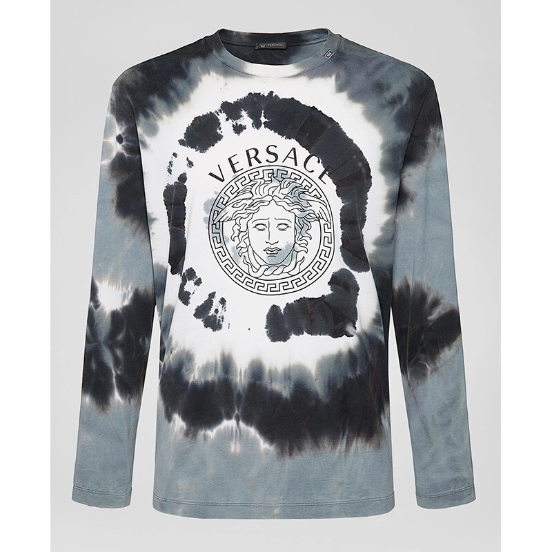 4XL NEW $795 VERSACE Gray White TIE DYE MEDUSA LOGO Long Sleeve