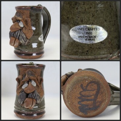 MMS Mahon Stoneware Ugly Funny 3D Face Mug Signed Pottery Mustache Man Tongue