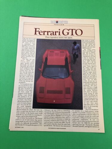 1984 1985 FERRARI GTO ORIGINAL VINTAGE PRINT AD ROAD TEST 5 PAGE ADVERTISEMENT - 第 1/3 張圖片
