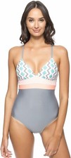 Splendid R2538 Astoria Rem V-Neck Soft Cup One-Piece Swimsuit, Grey, M