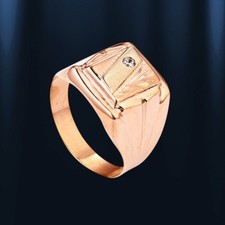 Siegel RING russisches Rose Gold 585 Herrenring Siegelring mit Zirkonia Neu