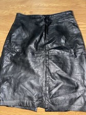 Women's Genuine Lambskin leather Solid Skirt Black Size 12 Skova Made In USA