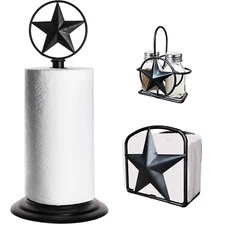 Black Rustic Texas Star Paper Towel, Napkin, Salt and Pepper Holder, Kitchen Set