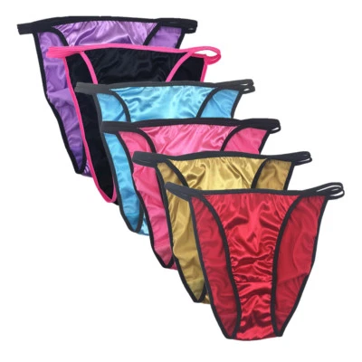 SATINE Lotto 6x bikini donna dolce raso slip mutandine mutandine biancheria intima, S-3XL