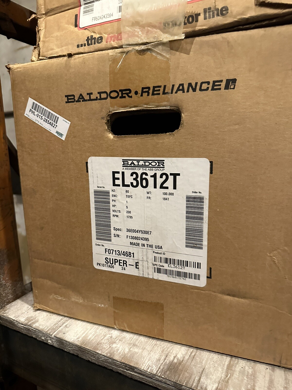 EL3612T - ABB - BALDOR - 5HP,1735RPM,1PH,60HZ,184T,3646LC,TEFC,F1