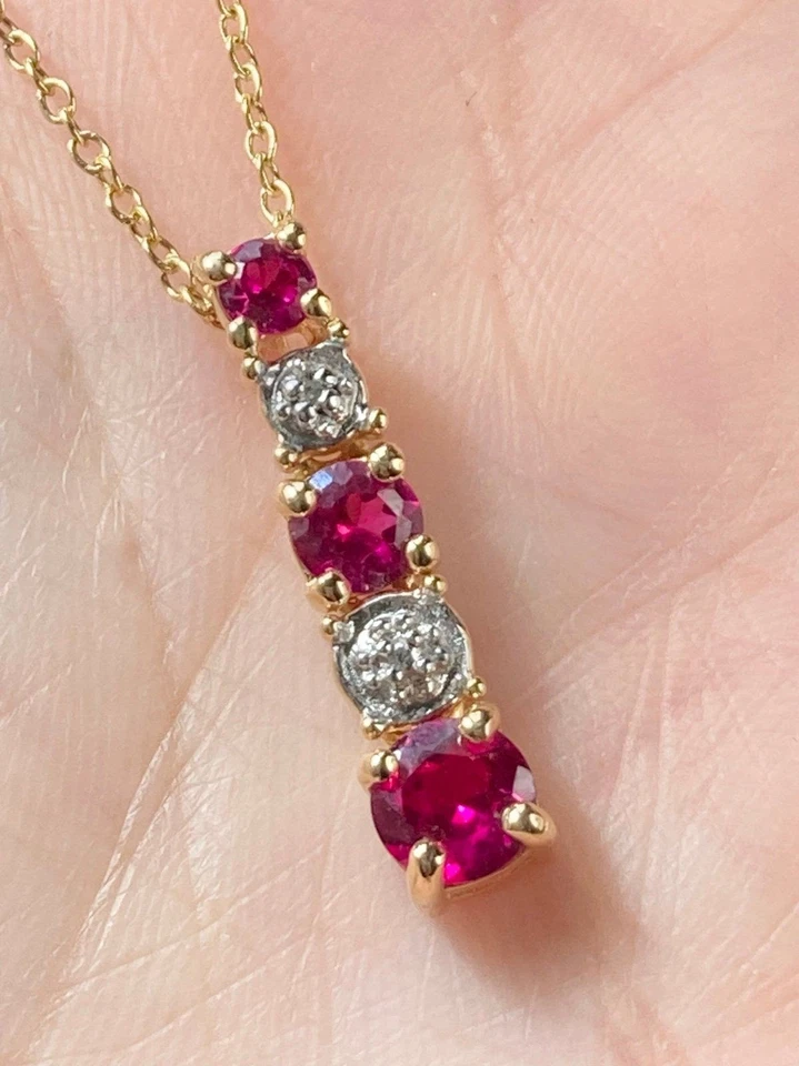 Ross Simons 925 sterling 14k gold vermeil natural ruby diamond necklace - Image 2 of 4