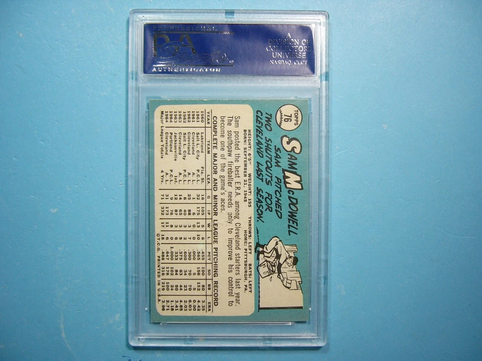 1965 TOPPS MLB BASEBALL CARD #76 SAM MCDOWELL PSA 8 NM/MINT SHARP+ '65 GL - Image 2 of 4