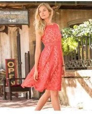 Sundance Emma Coral Lace Fit  Flare Sleeveless Midi Dress Size 10