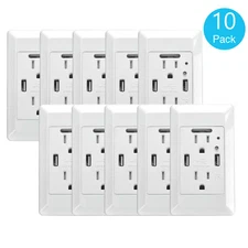 10 PK 4.2A High Speed W/ LED Nightlight Wall Dual USB Outlet Charger Receptacle