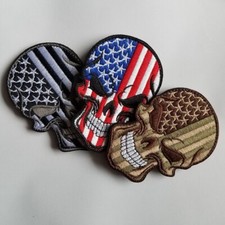 3PCS US SKULL USA AMERICAN HOOK LOOP PATCH EMBROIDERED FULLCOLOR DARK