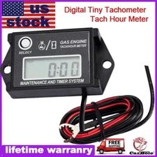 Tiny Waterproof Tach Digital Hour Meter Tachometer Resettable Job Timer Power US