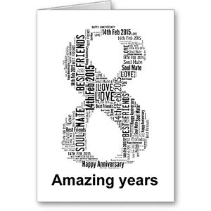 Personalised Printed Typographic Eighth  8th  Anniversary  