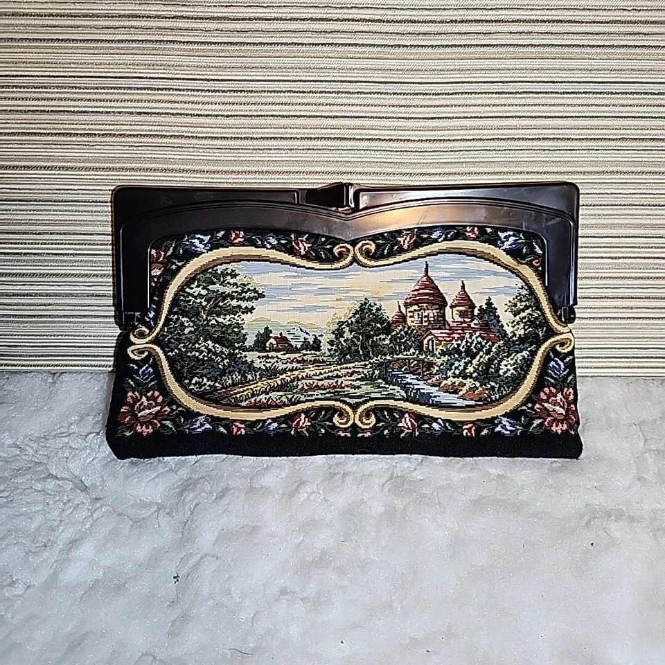 Bolso sin asas tapiz vintage bolso Hong Kong 12x7 marco de plástico con lados dobles Foto 2 de 4