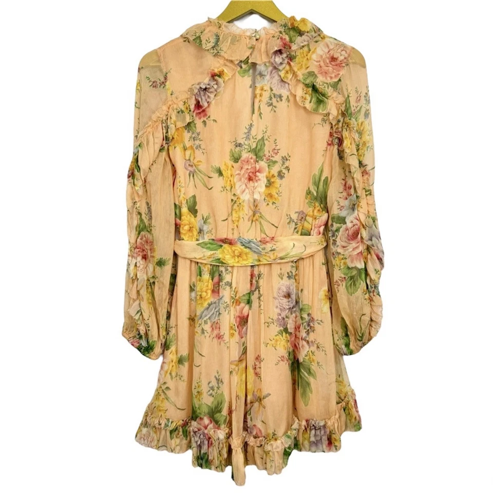 Traje de Juego Zimmermann Zinnia Coral Seda Floral Talla 0 Cinturón Forrado Romántico Foto 3 de 4