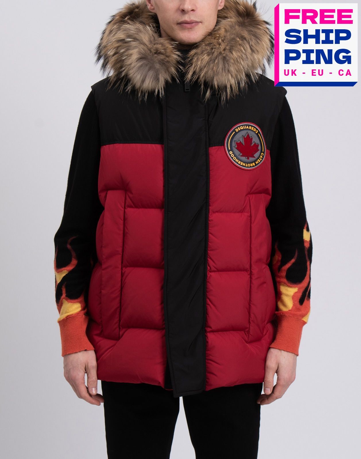 Chaleco acolchado con capucha con borde de piel de mapache PVP €1085 DSQUARED2 IT50 US40 L