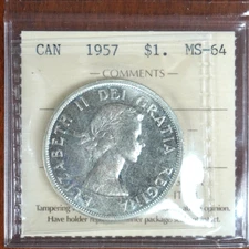 CANADA 1957 SILVER DOLLAR ICCS MS64 PV 860