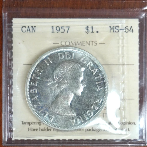 CANADA 1957 SILVER DOLLAR ICCS MS64 PV 860