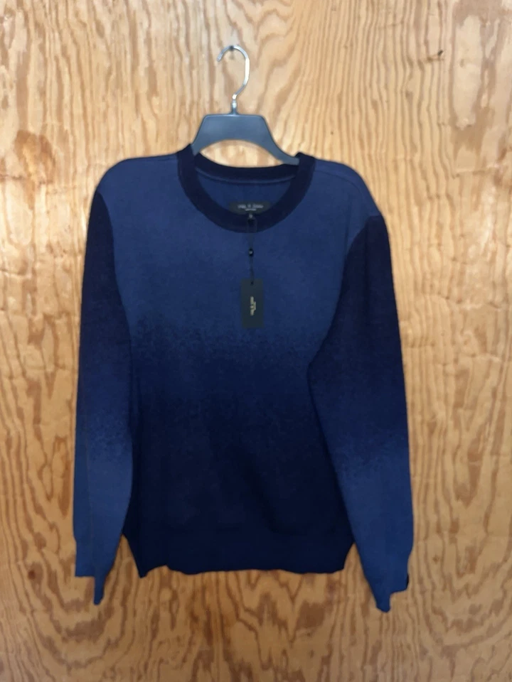 Rag & Bone Mens Navy Multi Downing Wool/ Cashmere Crew Neck Sweater. Large. $398 - Image 2 of 4