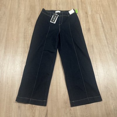 Marc New York High Rise Wide Leg Jeans Women Dark Blue Rinse Stretch Patch Pock 