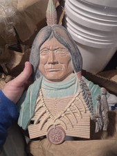 Vintage Carved Painted Wood Native American Man Wall Plaque, Multicolor