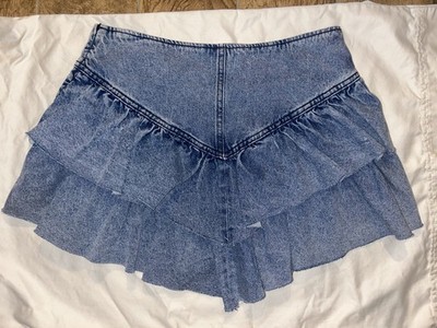 Francesca Denim Skirt with Ruffle Layered Design, Size S