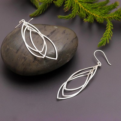 925 Sterling Silver Layered Petal Drop Women Wedding Earrings