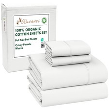 RUVANTI 100 Organic Cotton Sheets Full Size, Percale Weave, GOTS Certified, 4-P