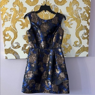 Donna Ricco Size 2 Blue and Bronze Metallic Cocktail Dress NEW WITH TAGS