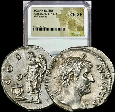 117-138 AD Hadrian Ancient Roman Silver  Genius  Denarius Rome NGC Choice XF
