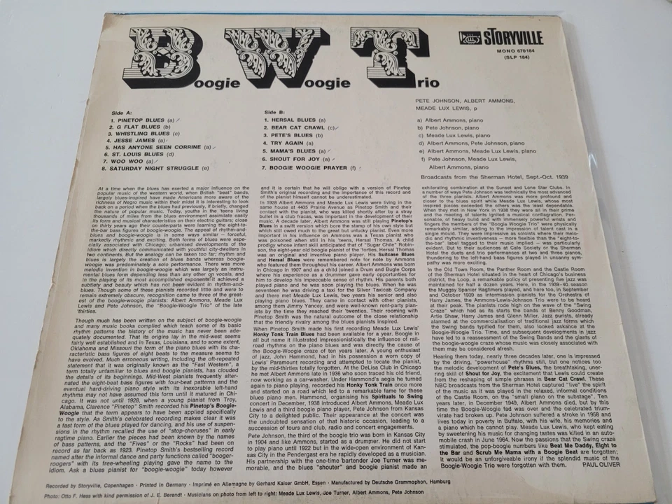 LP ALBUM 33T  12" - BWT Boogie Woogie Trio - MONO 670184 Germany  piano blues - Photo 2/4