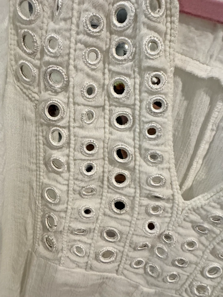 Top de Natación Solitario Cubre Blanco Talla L Holográfico Drapeado Adornado Boho Foto 3 de 4