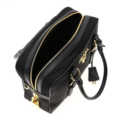 Prada Shoulder Bag Crossbody Satchel Nylon Saffiano With Lock And