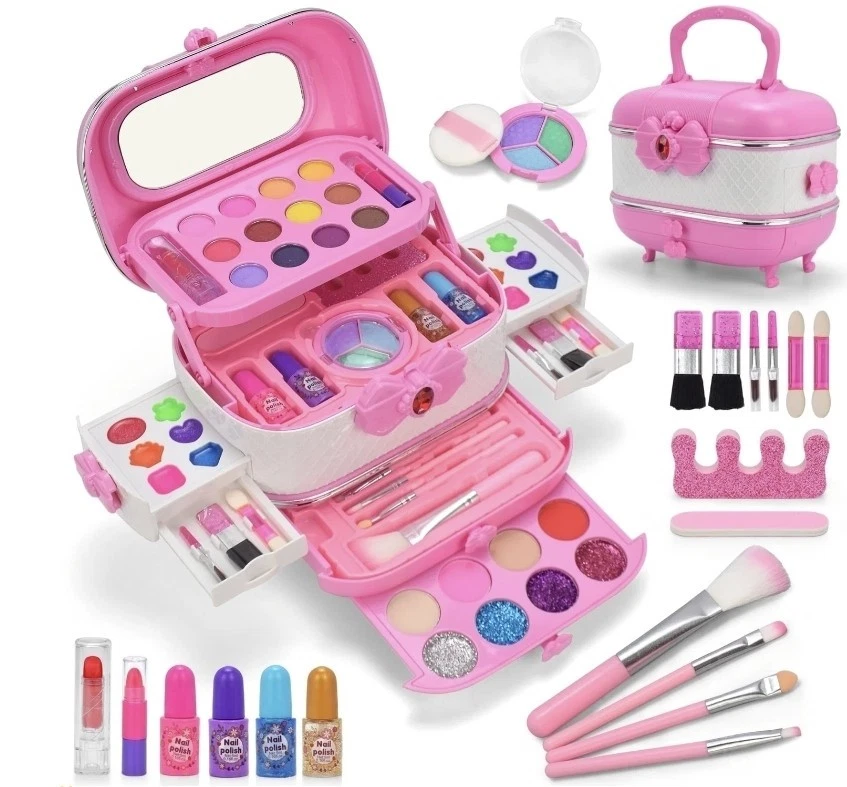 WATTNE 42Pcs Washable Kids Makeup Kit for Girls, Frozen Theme Safe & Non-Toxic C