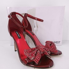 Nine West Tansie Dark Red Satin Embellished High Stiletto Dress Sandals 8.5 M