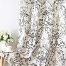 Linen Sheer Curtains Farmhouse Boho Flower Patterned Light Filtering Drapes