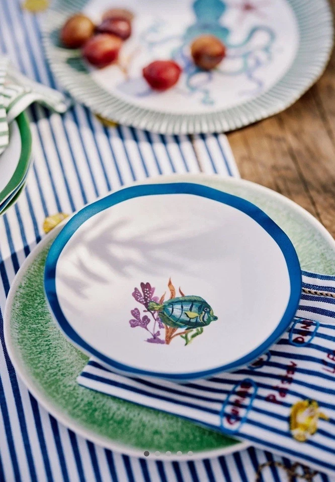 NUEVO Ensaladera Anthropologie Nathalie Lete By the Sea azul melamina pasta 7,75”D Foto 4 de 4