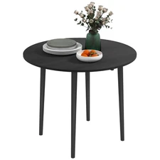 HOMCOM Foldable Dining Table, Round Drop Leaf Table with Wood Legs