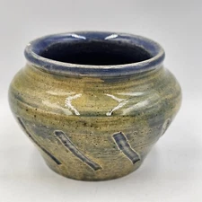 Vintage 1960s Art Pottery Blue Pot Planter Bowl Jar Signed Fuller Succulent READ