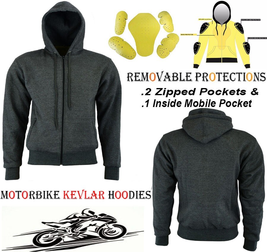 SUDADERA CON CAPUCHA POLAR GRIS CARBÓN CON ARMADURA KEVLAR Y CE CHAQUETA MOTO MOTO