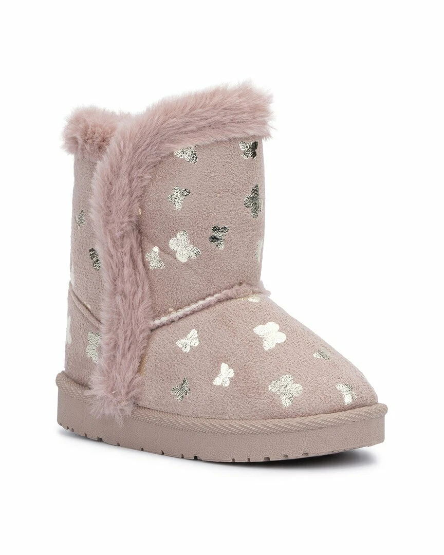 Olivia Miller Girls Metallic Butterfly Faux Fur Slipper Boots 6 Pink 8942